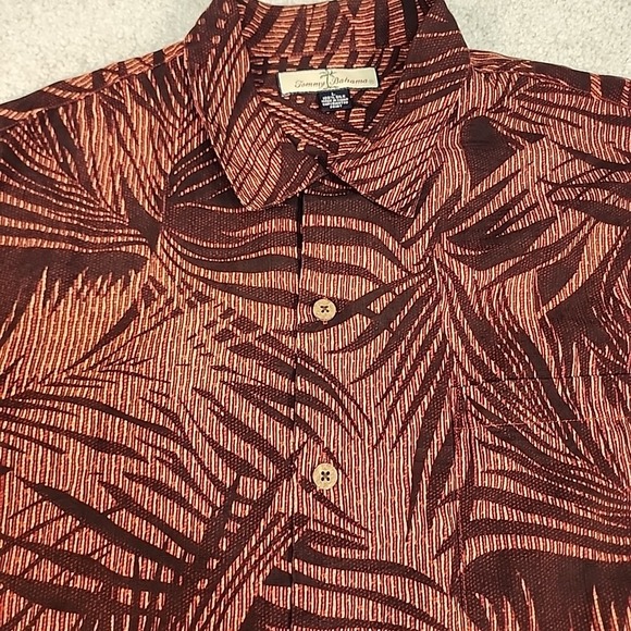 Tommy Bahama Shirt Mens Sz L Silk Brown Palm Leaf Aloha Camp Tropical‎ Relax - Picture 1 of 6